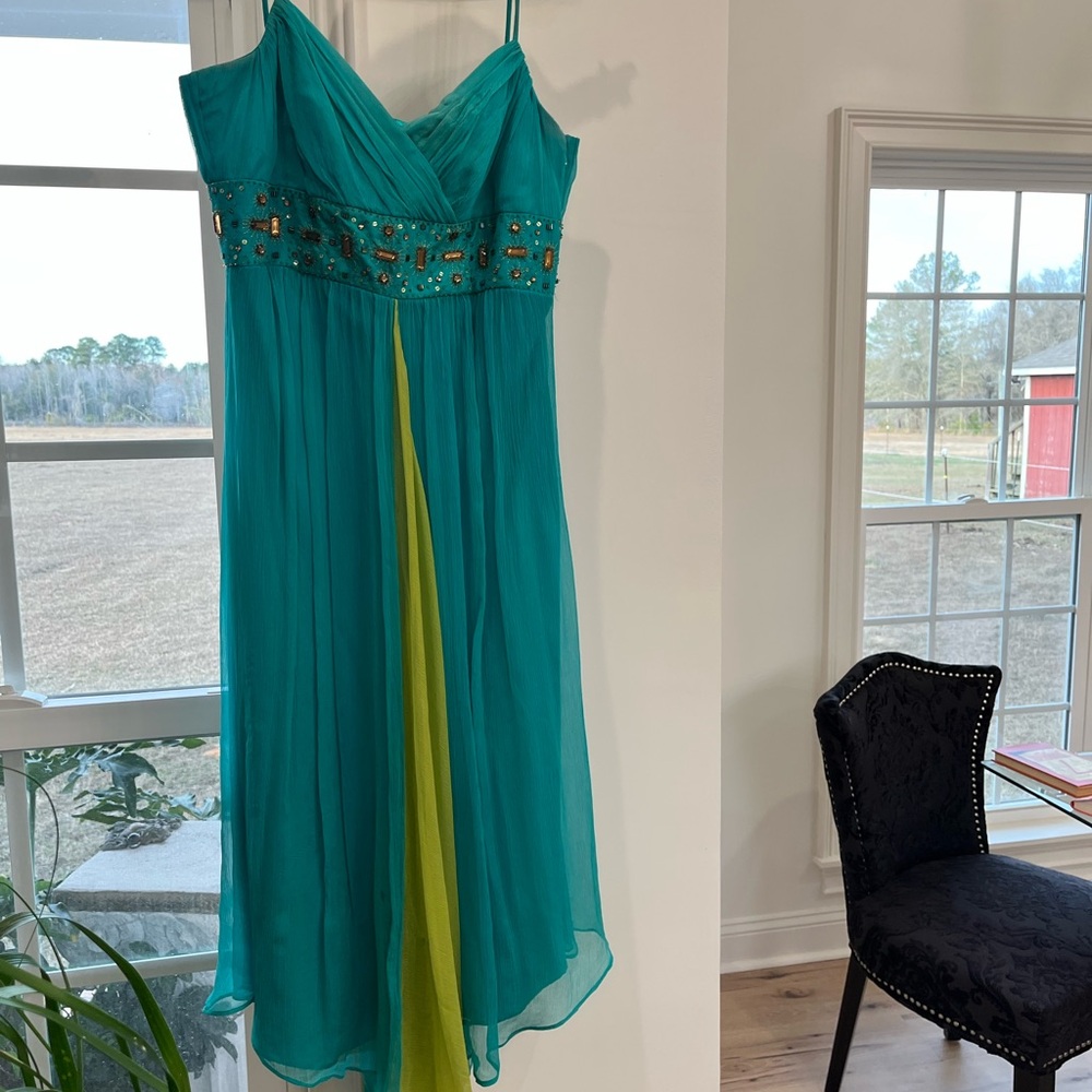 Elegant Teal and lime Beaded Dress